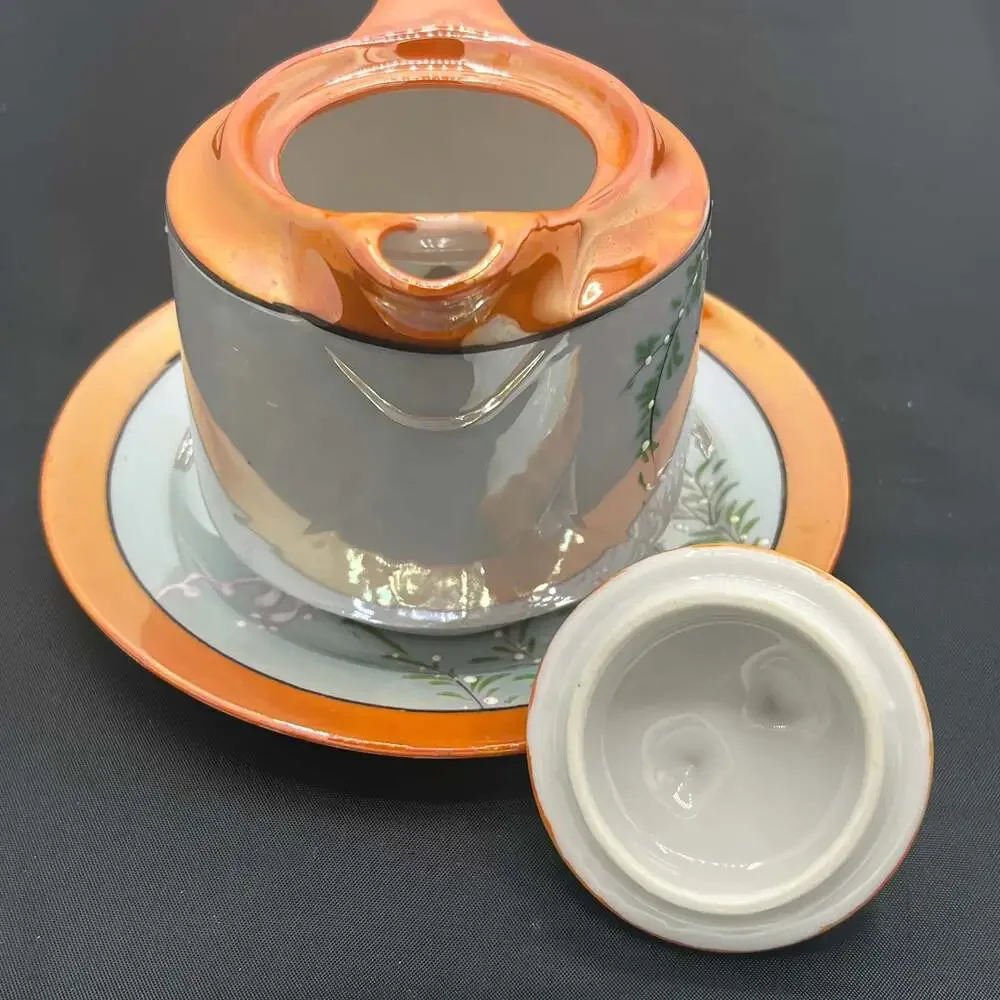 VTG GOLDCASTLE CHIKUSA Art Deco Hand Painted Lustreware Teapot & under plate